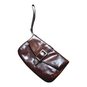 Kenneth Cole Clutch Chocolate Brown Leather with Optional Wristlet Strap